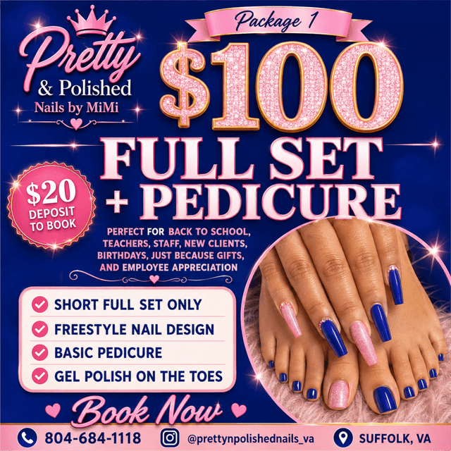 Full Set and Pedicure Experience at Pretty N Polished Nails by Mi Mi in Suffolk, VA